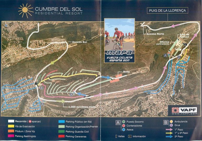La Vuelta Race  Map of Route Through Cumbre del Sol 27th August