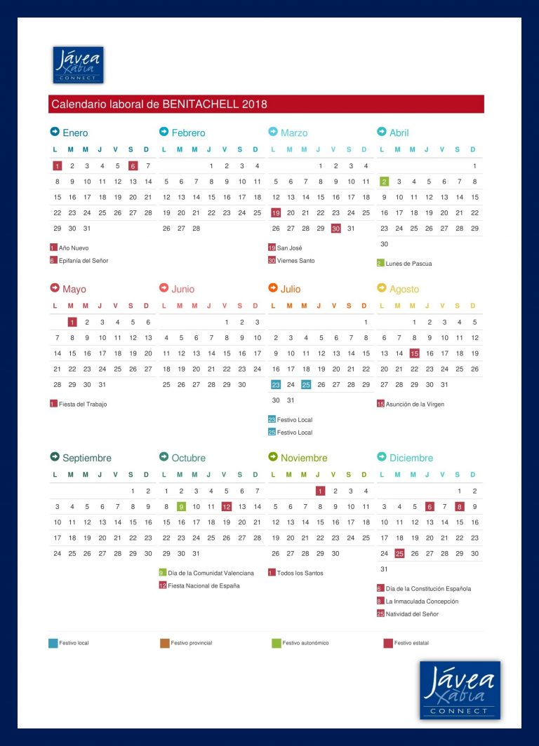 Benitachell National, Regional and Local Holidays 2018