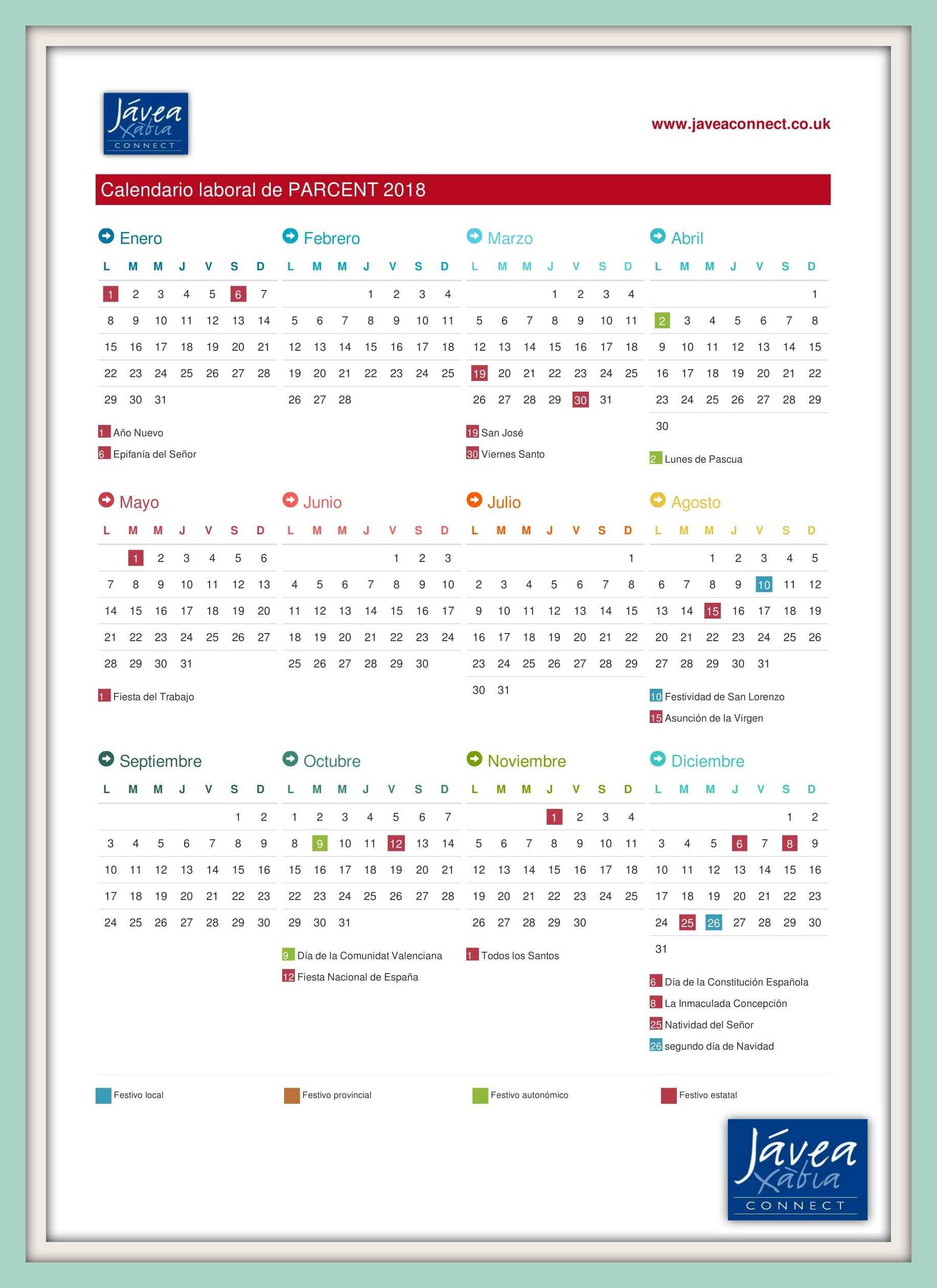 National, Regional & Local Holiday Calendars for Local Towns & Villages 2018 - Javea Connect