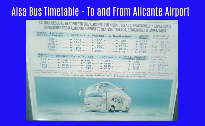Alsa Bus Timetable – Alicante Airport to Javea ( via Benissa,Teulada & Benitachell)
