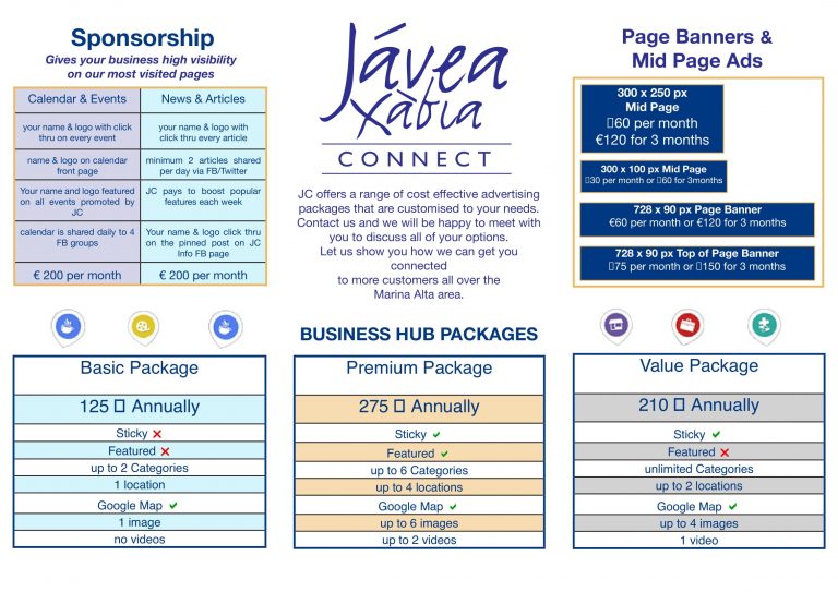 Advertise with Javea Connect from just 125 euros per year